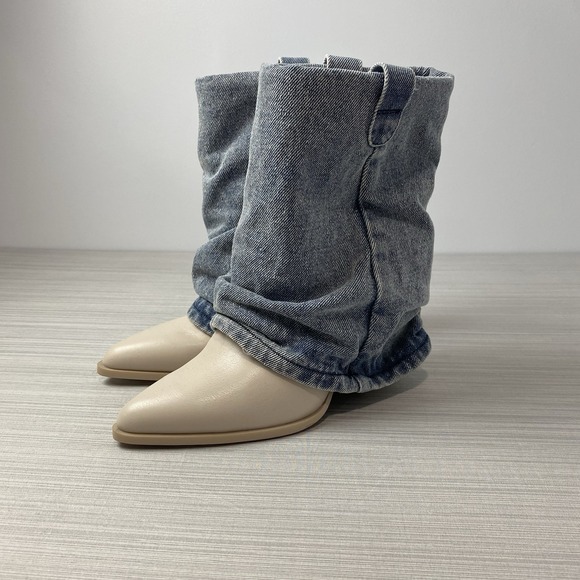 Steve Madden Shoes - Steve Madden Womens Layne Ivory Cowboy, Western Booties 6.5 Medium‎